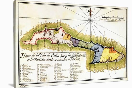 Plano de La Isla de Cuba Para La Inteligencia de Los Partidos Donde Se Siembra El Tabaco-null-Stretched Canvas