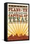 Plano, Texas - Skyline and Sunburst Screenprint Style-Lantern Press-Framed Stretched Canvas