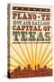 Plano, Texas - Skyline and Sunburst Screenprint Style-Lantern Press-Stretched Canvas