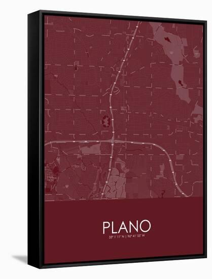 Plano, United States of America Red Map-null-Framed Stretched Canvas