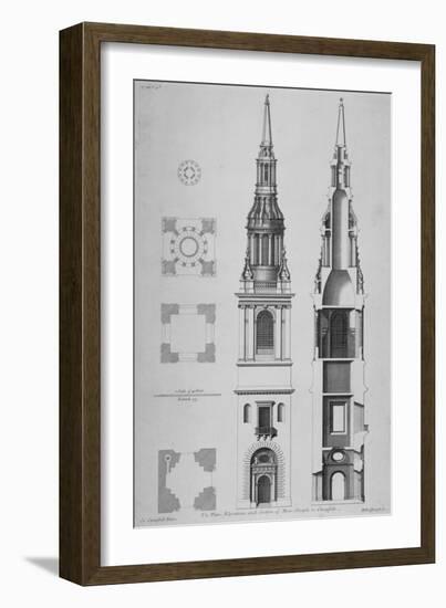 Plans, Elevations and Section of the Church of St Mary-Le-Bow, Cheapside, City of London, 1725-Christopher Wren-Framed Giclee Print