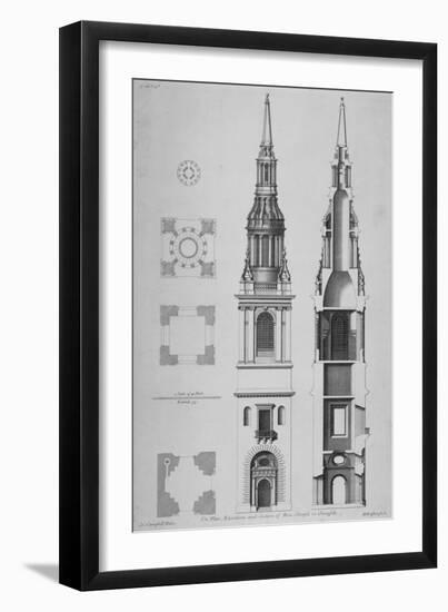 Plans, Elevations and Section of the Church of St Mary-Le-Bow, Cheapside, City of London, 1725-Christopher Wren-Framed Giclee Print