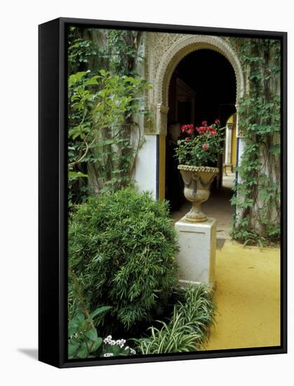 Planter and Arched Entrance to Garden in Casa de Pilatos Palace, Sevilla, Spain-Merrill Images-Framed Stretched Canvas