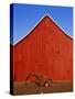 Planter in Front of Red Barn-Stuart Westmorland-Stretched Canvas