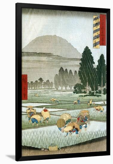 Planting of Rice During Summer Thunderstorm, 1857-Ando Hiroshige-Framed Giclee Print