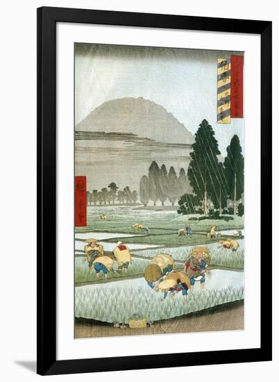 Planting of Rice During Summer Thunderstorm, 1857-Ando Hiroshige-Framed Giclee Print