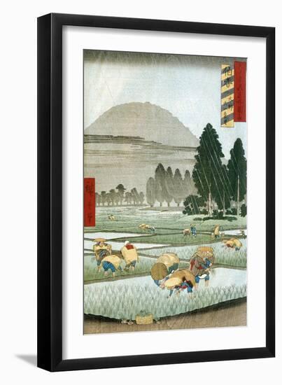 Planting of Rice During Summer Thunderstorm, 1857-Ando Hiroshige-Framed Giclee Print
