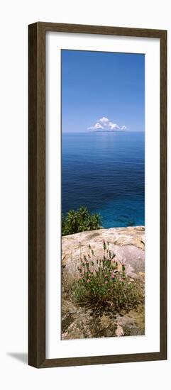 Plants Growing on the Rocks on North Island with Praslin Island in the Background, Seychelles-null-Framed Photographic Print