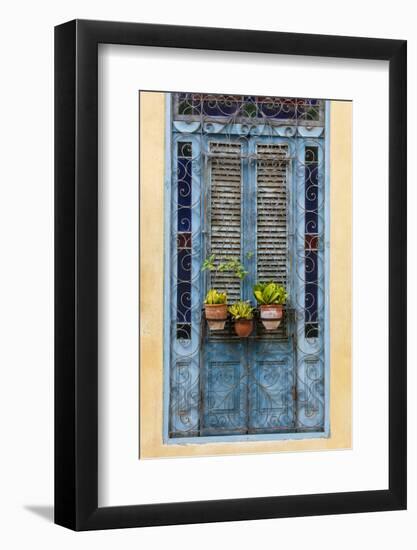 Plants in pots hanging on ornate doorway, Havana, Cuba, West Indies, Central America-Ed Hasler-Framed Photographic Print