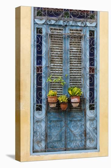 Plants in pots hanging on ornate doorway, Havana, Cuba, West Indies, Central America-Ed Hasler-Stretched Canvas