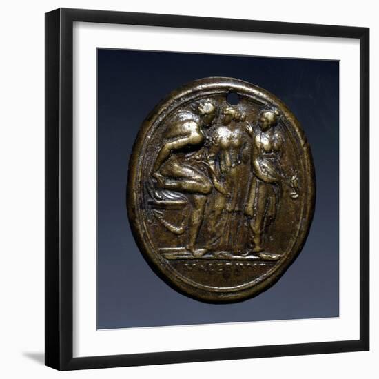 Plaque Depicting a Classical Scene, with the Inscription: Valerius F Nell'Esergo-Valerio Belli-Framed Giclee Print