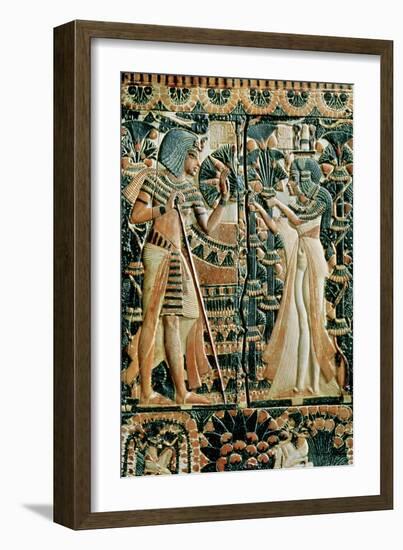 Plaque from the Lid of a Coffer Showing Tutankhamun (circa 1370-52 BC) and His Wife Ankhesenamun-null-Framed Giclee Print