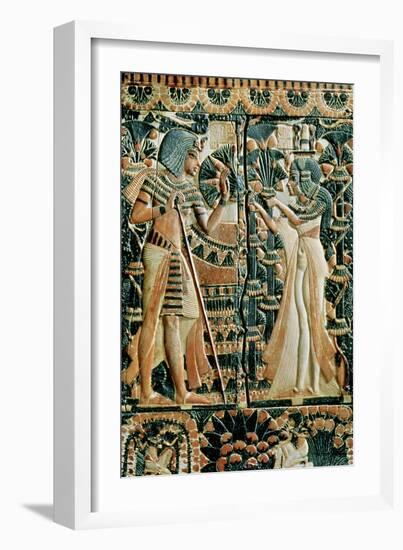 Plaque from the Lid of a Coffer Showing Tutankhamun (circa 1370-52 BC) and His Wife Ankhesenamun-null-Framed Giclee Print