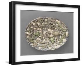 Plat ovaà bord ondulé, couleuvres, tortue, lézards, grenouil, poissons, étrilet coquillages-Bernard Palissy-Framed Giclee Print