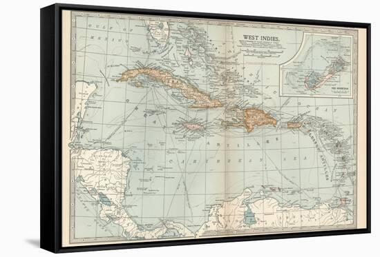 Plate 117. Map of the West Indies. Inset Map of the Berudas-Encyclopaedia Britannica-Framed Stretched Canvas
