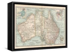 Plate 50. Map of Australia. Insets of Melbourne and Port Phillip-Encyclopaedia Britannica-Framed Stretched Canvas