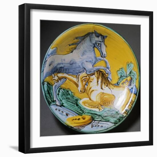 Plate Decorated with Horses, Circa 1610-null-Framed Giclee Print