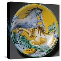 Plate Decorated with Horses, Circa 1610-null-Stretched Canvas