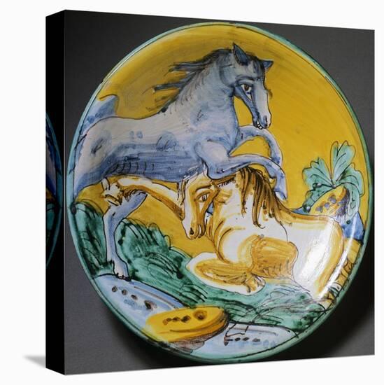 Plate Decorated with Horses, Circa 1610-null-Stretched Canvas