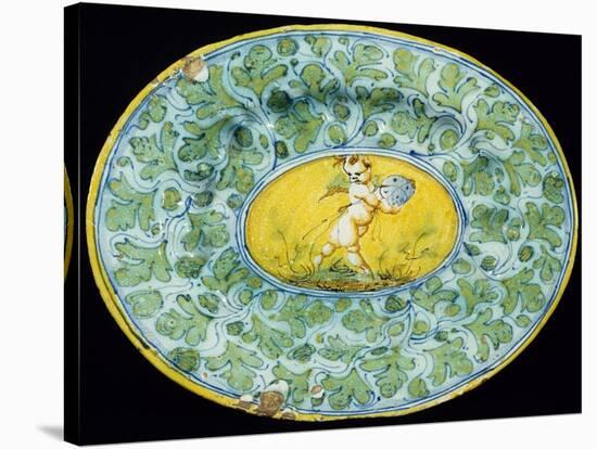 Plate Decorated with Leaves and Cupid in Medallion-null-Stretched Canvas