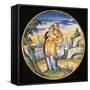 Plate Decorated with Madonna and Child and City in Background-null-Framed Stretched Canvas