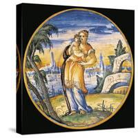 Plate Decorated with Madonna and Child and City in Background-null-Stretched Canvas