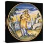 Plate Decorated with Madonna and Child and City in Background-null-Stretched Canvas