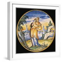 Plate Decorated with Madonna and Child and City in Background-null-Framed Giclee Print