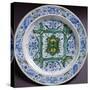 Plate Decorated with Tornabuoni Coat of Arms, Ceramic, Cafaggiolo, Tuscany, Italy, 16th Century-null-Stretched Canvas