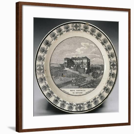 Plate Decorated with View, Earthenware, Transfer Print Decoration, Dortu Manufacture, Turin, Italy-null-Framed Giclee Print