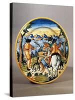 Plate Depicting Falcon Hunting Scene, Maiolica, Nevers Manufacture, Burgundy, France-null-Stretched Canvas