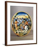 Plate Depicting Falcon Hunting Scene, Maiolica, Nevers Manufacture, Burgundy, France-null-Framed Giclee Print