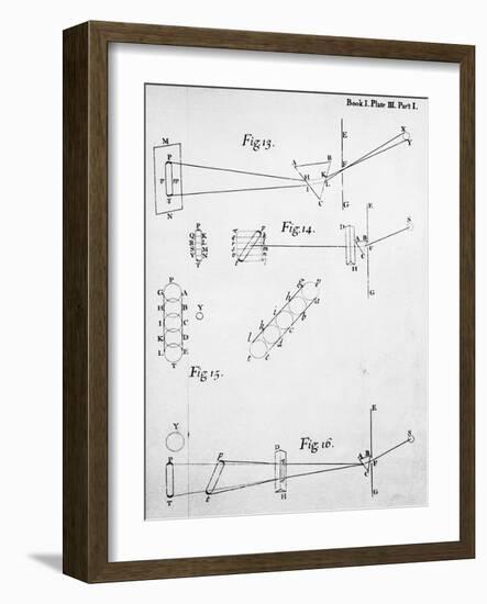 Plate from Opticks, by Isaac Newton, Showing the Splitting of Light Through Prisms, 1704-null-Framed Giclee Print