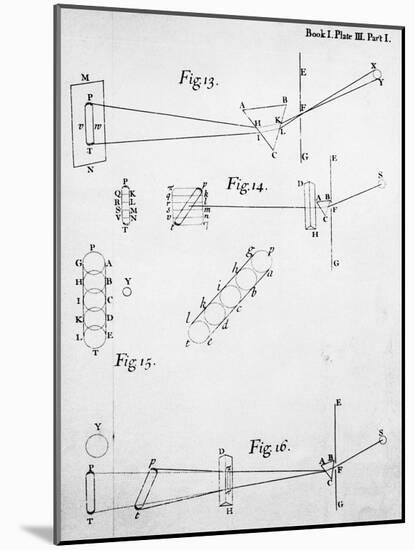 Plate from Opticks, by Isaac Newton, Showing the Splitting of Light Through Prisms, 1704-null-Mounted Giclee Print