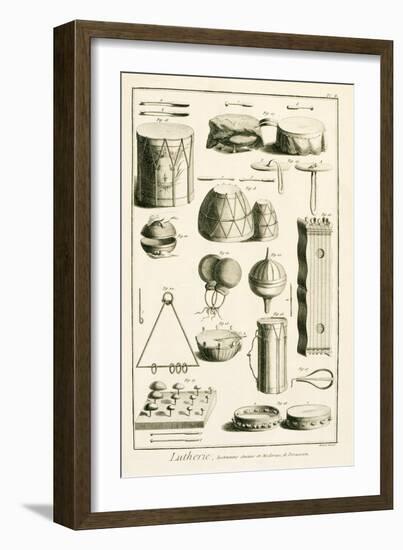 Plate II: Ancient and Modern Percussion Instruments from the Encyclopedia of Denis Diderot-Robert Benard-Framed Giclee Print