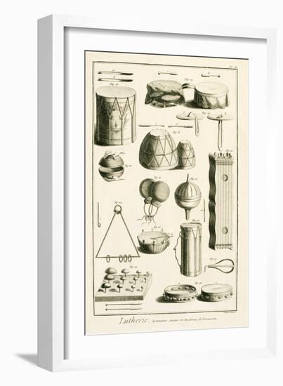 Plate II: Ancient and Modern Percussion Instruments from the Encyclopedia of Denis Diderot-Robert Benard-Framed Giclee Print