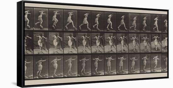 Plate Number 175. Crossing brook on step-stones with fishing-pole and can, 1887-Eadweard Muybridge-Framed Stretched Canvas