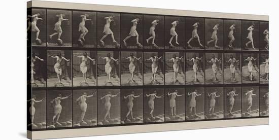 Plate Number 175. Crossing brook on step-stones with fishing-pole and can, 1887-Eadweard Muybridge-Stretched Canvas