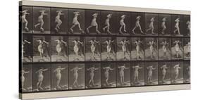 Plate Number 175. Crossing brook on step-stones with fishing-pole and can, 1887-Eadweard Muybridge-Stretched Canvas