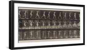 Plate Number 175. Crossing brook on step-stones with fishing-pole and can, 1887-Eadweard Muybridge-Framed Photographic Print
