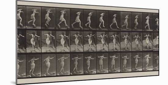 Plate Number 175. Crossing brook on step-stones with fishing-pole and can, 1887-Eadweard Muybridge-Mounted Photographic Print