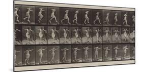 Plate Number 175. Crossing brook on step-stones with fishing-pole and can, 1887-Eadweard Muybridge-Mounted Photographic Print