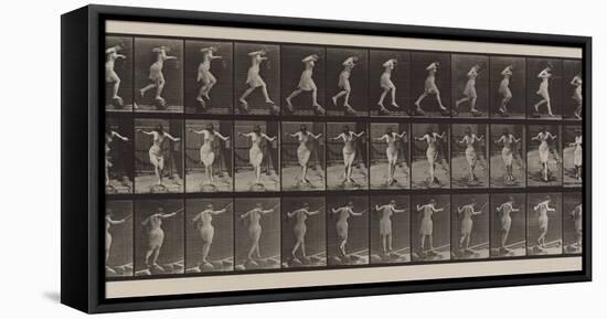 Plate Number 175. Crossing brook on step-stones with fishing-pole and can, 1887-Eadweard Muybridge-Framed Stretched Canvas