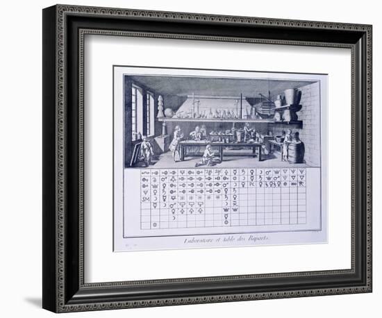 Plate Showing Chemical Laboratory and Table of Affinities from Denis Diderot-null-Framed Giclee Print