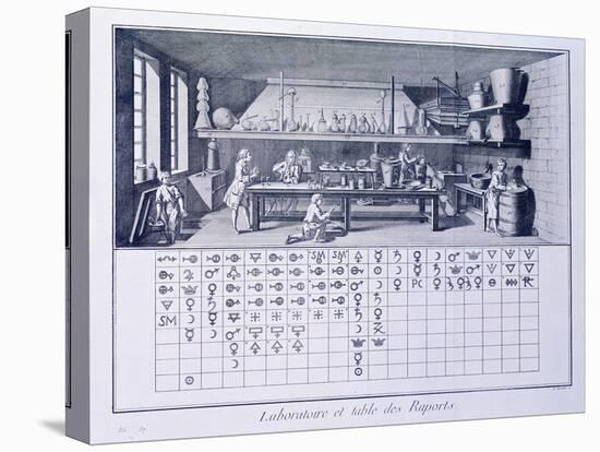 Plate Showing Chemical Laboratory and Table of Affinities from Denis Diderot-null-Stretched Canvas
