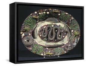 Plate with Embossed Naturalistic Decorations and Polychrome Enamel-Bernard Palissy-Framed Stretched Canvas