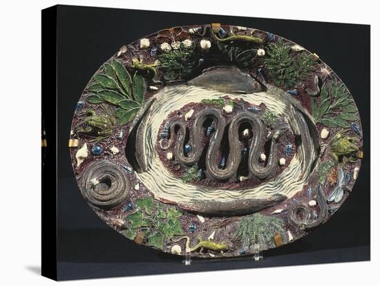 Plate with Embossed Naturalistic Decorations and Polychrome Enamel-Bernard Palissy-Stretched Canvas