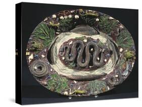 Plate with Embossed Naturalistic Decorations and Polychrome Enamel-Bernard Palissy-Stretched Canvas