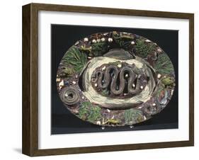 Plate with Embossed Naturalistic Decorations and Polychrome Enamel-Bernard Palissy-Framed Premium Giclee Print