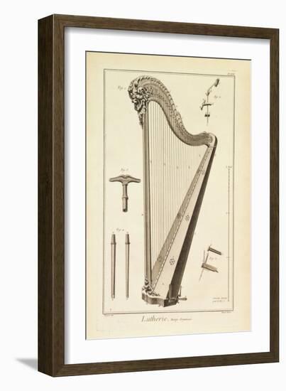 Plate XIX- a Harp from the Encyclopedia of Denis Diderot and Jean Le Rond D'Alembert, 1751-72-Robert Benard-Framed Giclee Print